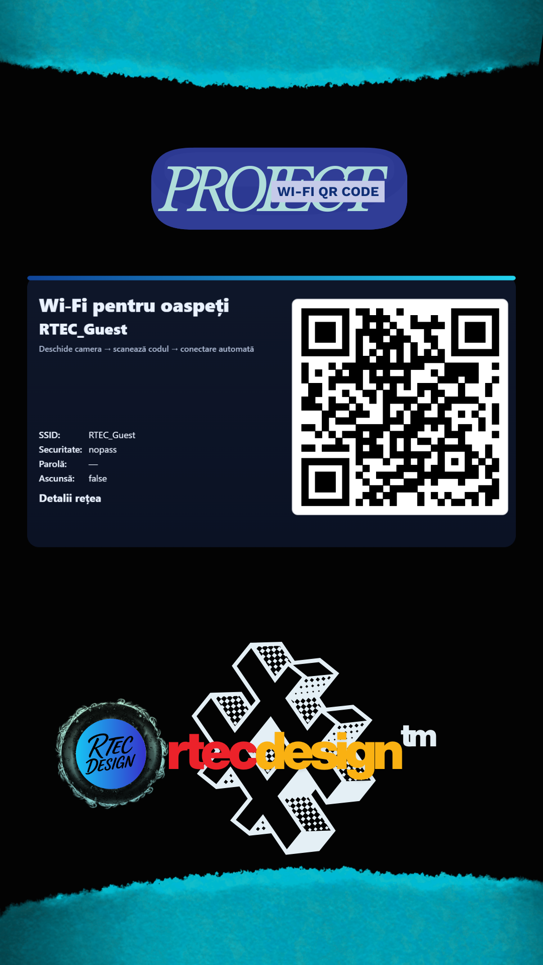 Generator card Wi‑Fi cu QR
